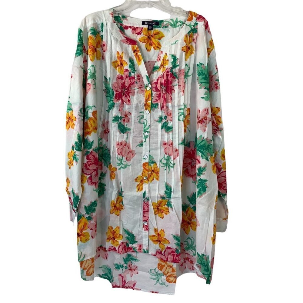 Roaman's Women's White Floral Blouse
